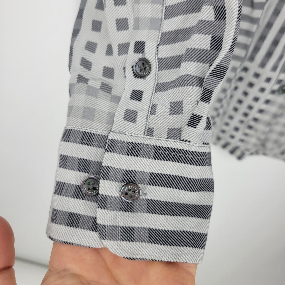 Equipment Femme silk button down shirt blouse top grey modern print geometric - Picture 6 of 8